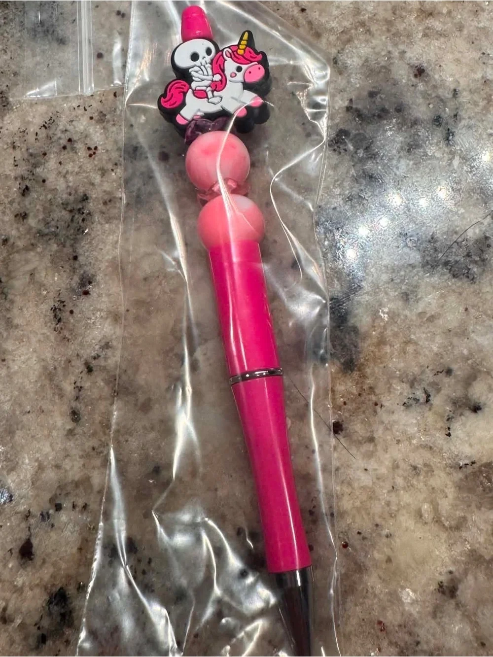 Hand Crafted Pink Unicorn Skull Novelty Pen